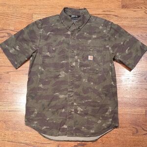Carhartt Men's Olive Camouflage Button Down Shirt